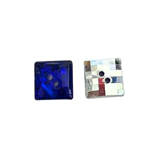 10mm Square Button with two holes, backlit blue, set of 2