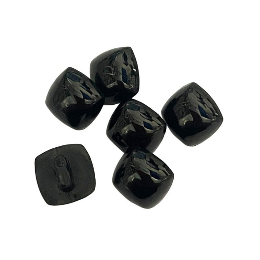 11mm Square Black Plastic Button, pack of 6