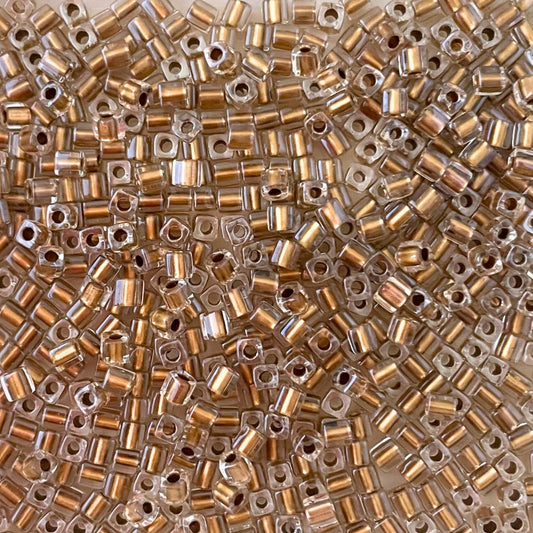 3mm Miyuki Cube Bead Colour Lined Gold Crystal
