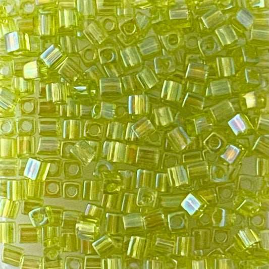 3mm Miyuki Cube Bead Transparent Chartreuse AB