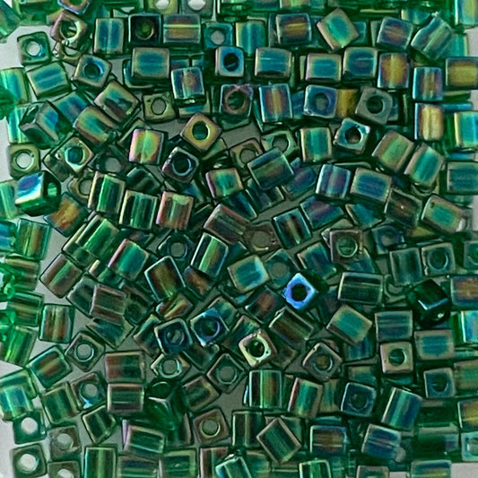 3mm Miyuki Cube Bead Transparent Emerald AB