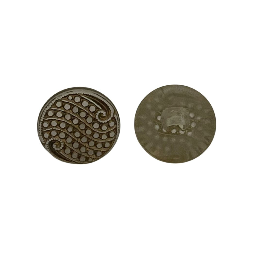 14mm Glass Look Button with Shank, Transparent with Gold, Set of 2