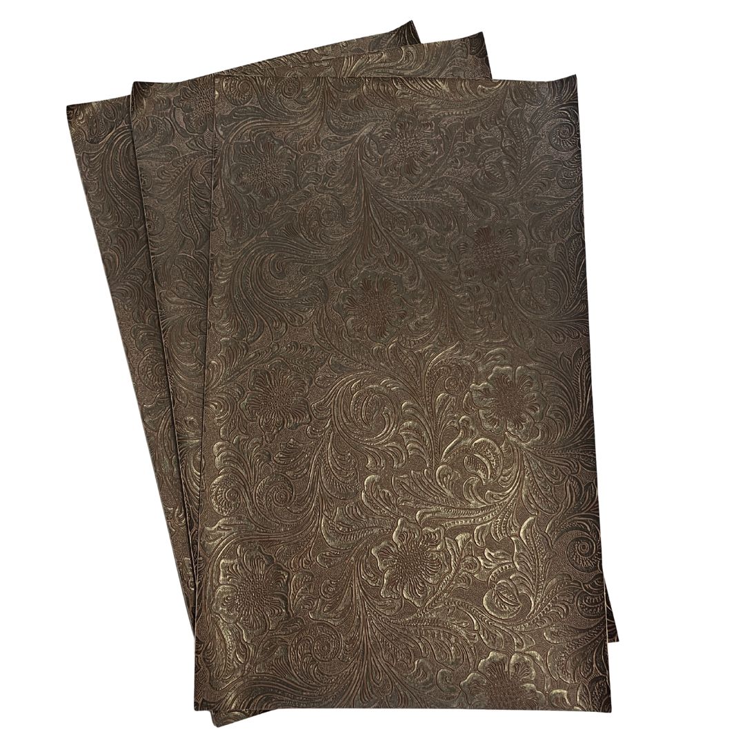 Black on Chocolate Textured Faux Leather Sheet, Embossed Swirls Patter ...