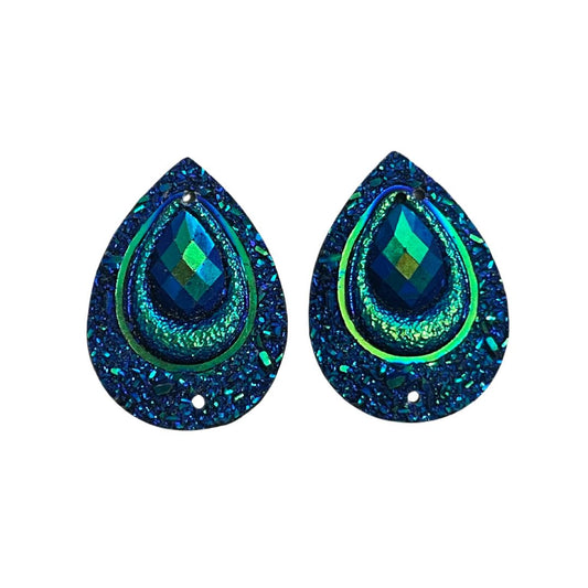 Blue Peacock Feather Resin Druzy Cabochon 18x24mm