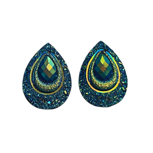 Golden Peacock Feather Resin Druzy Cabochon 18x24mm