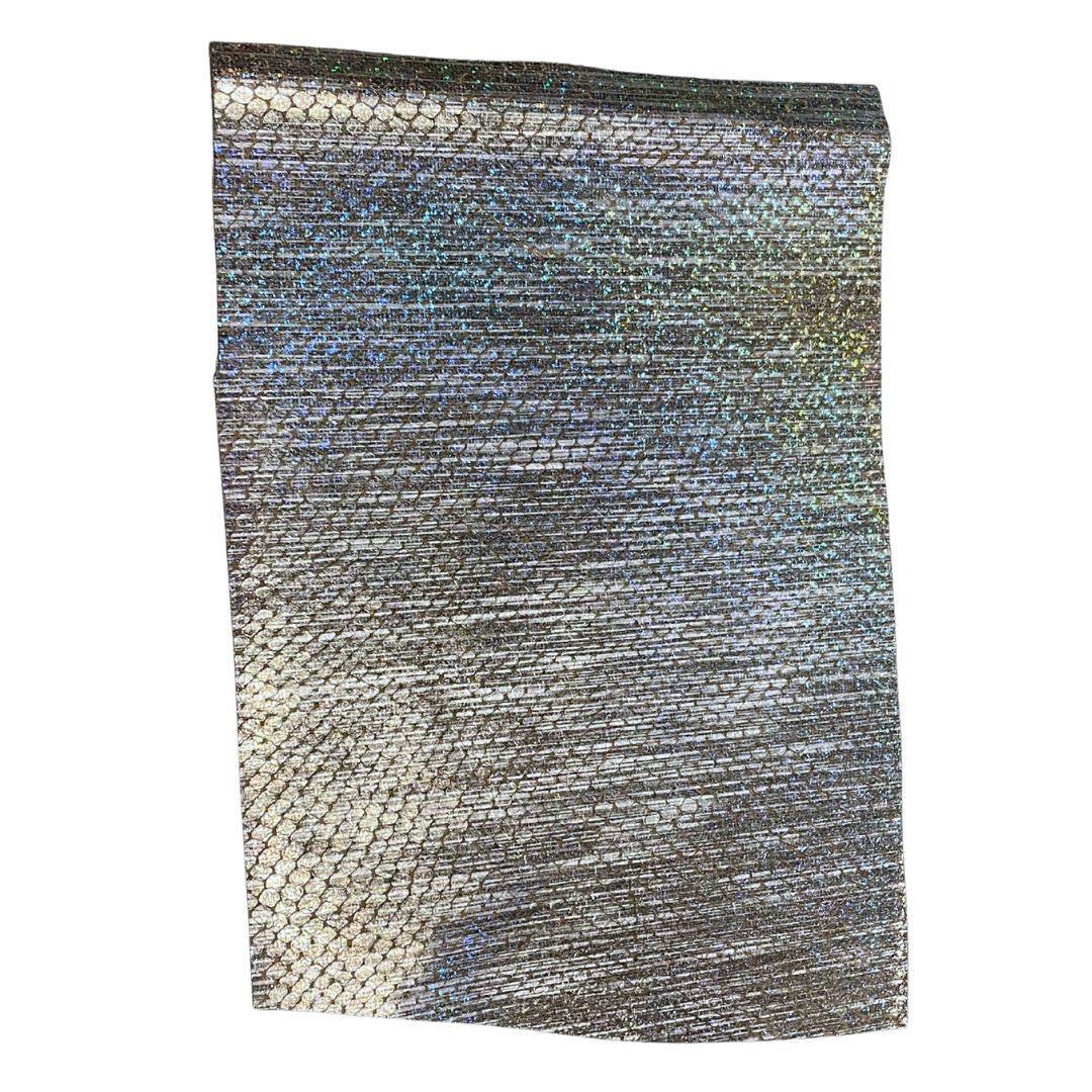 Iridescent Shimmering Silver Golden to Blue-Purple Gradient Pearlescent Sheepskin Leather