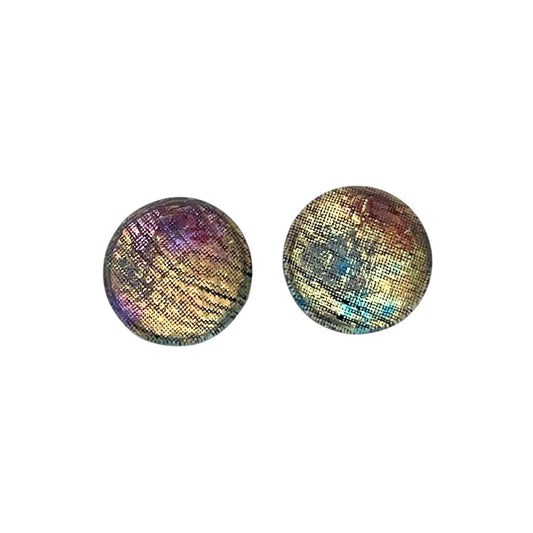 14mm Round Domed Glass Cabochon Metallic Rainbow