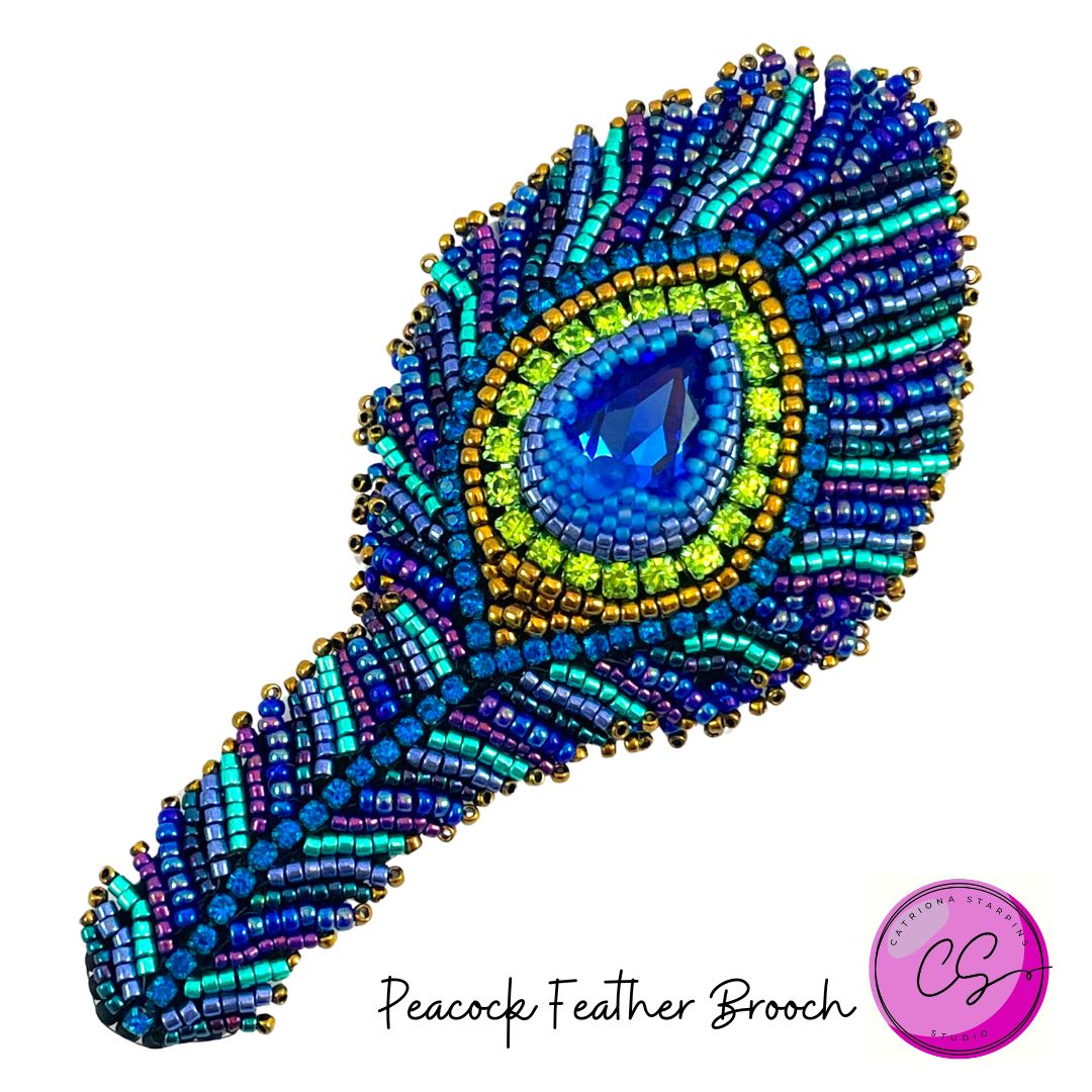 KIT - Peacock Feather Brooch for EXPO WORKSHOP ATENDEES ONLY designed by Catriona Starpins TUTORIAL SOLD SEPARATELY